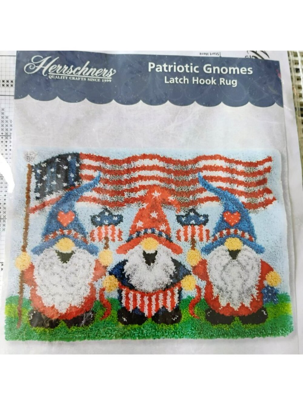 Patriotic Gnomes Latch Hook Rug Craft Kit 40" x 27" Herrschners July 4th Decor - Picture 2 of 10